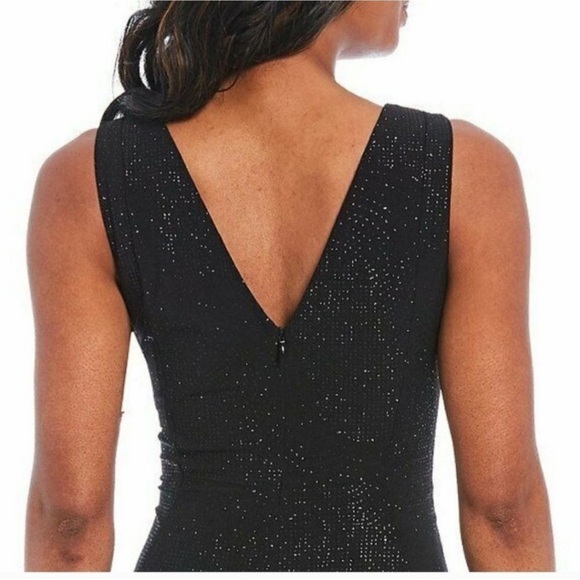 Calvin Klein Glitter Knit Sheath V Neck Black Midi Dress 6 NWT - Picture 4 of 14